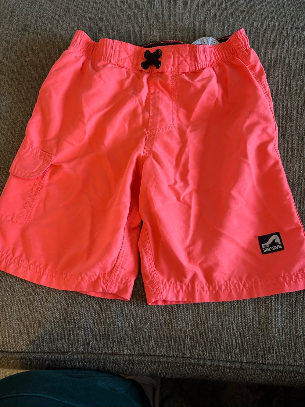 Surf Style Neon Coral Swim Shorts with Logo Patch